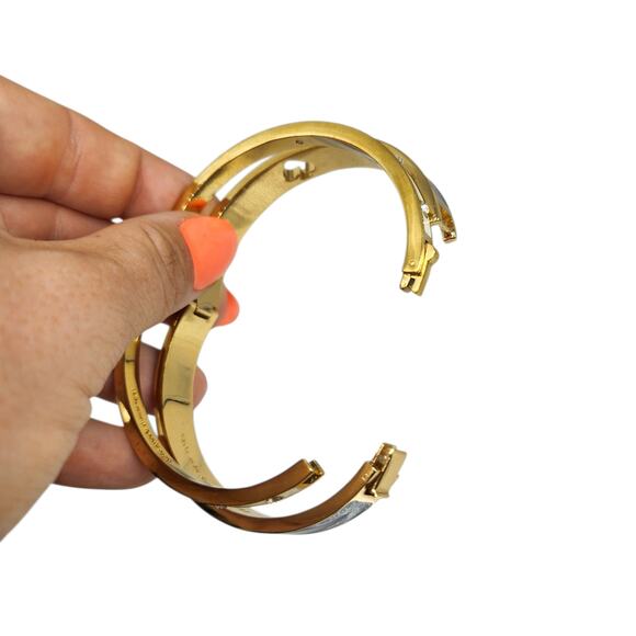 Kate Spade Bracelet Set of 2 Bangles Gold Black White Rhinestone Spade Sparkly - Picture 7 of 16